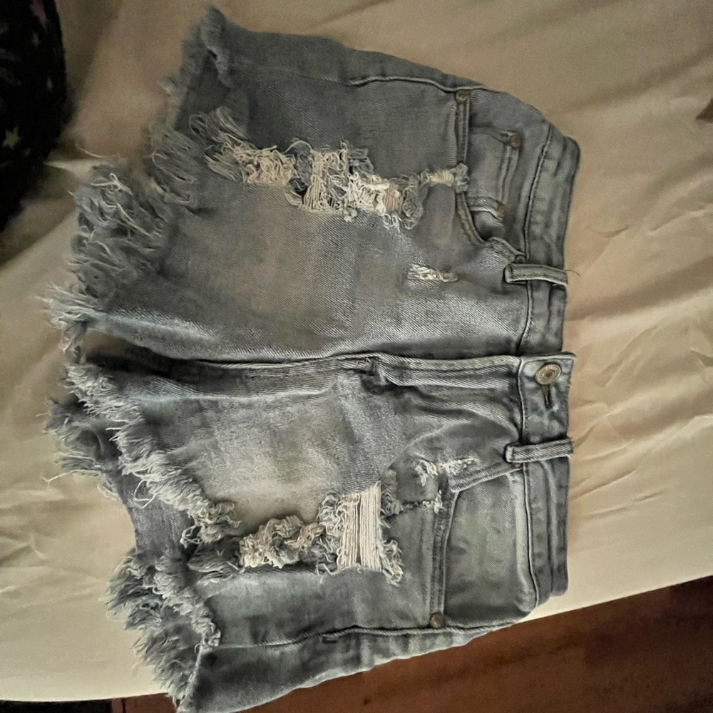Almost Famous Blue Jean Shorts Distressed Frayed Hem